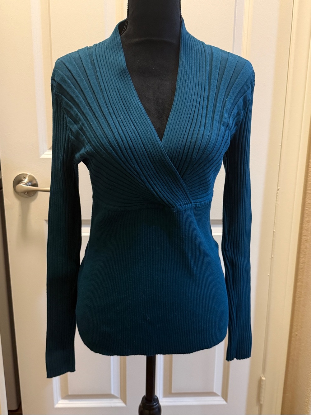 INC International Concepts Teal Ribbed V-Neck Sweater